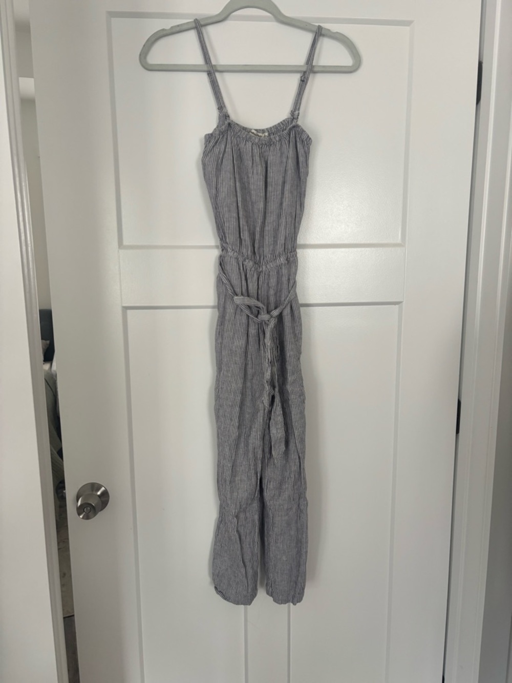 Abercrombie & Fitch Blue-Gray Striped Spaghetti Strap Jumpsuit